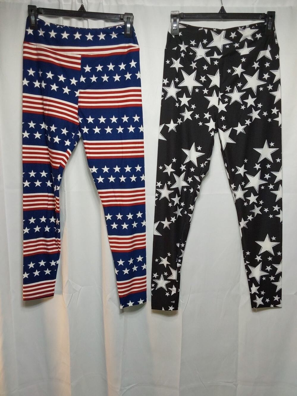LuLaRoe OneSize Star/Flag High-Waist Ankle Leggings 2 Pack #J11